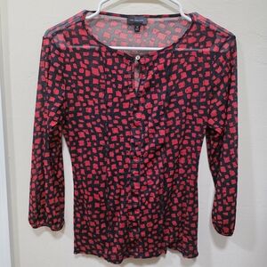 The Limited Red and Black Printed Button-Front Blouse